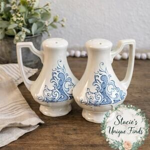 Vintage Blue & White Salt and Pepper Shakers Art Deco Style Pair England